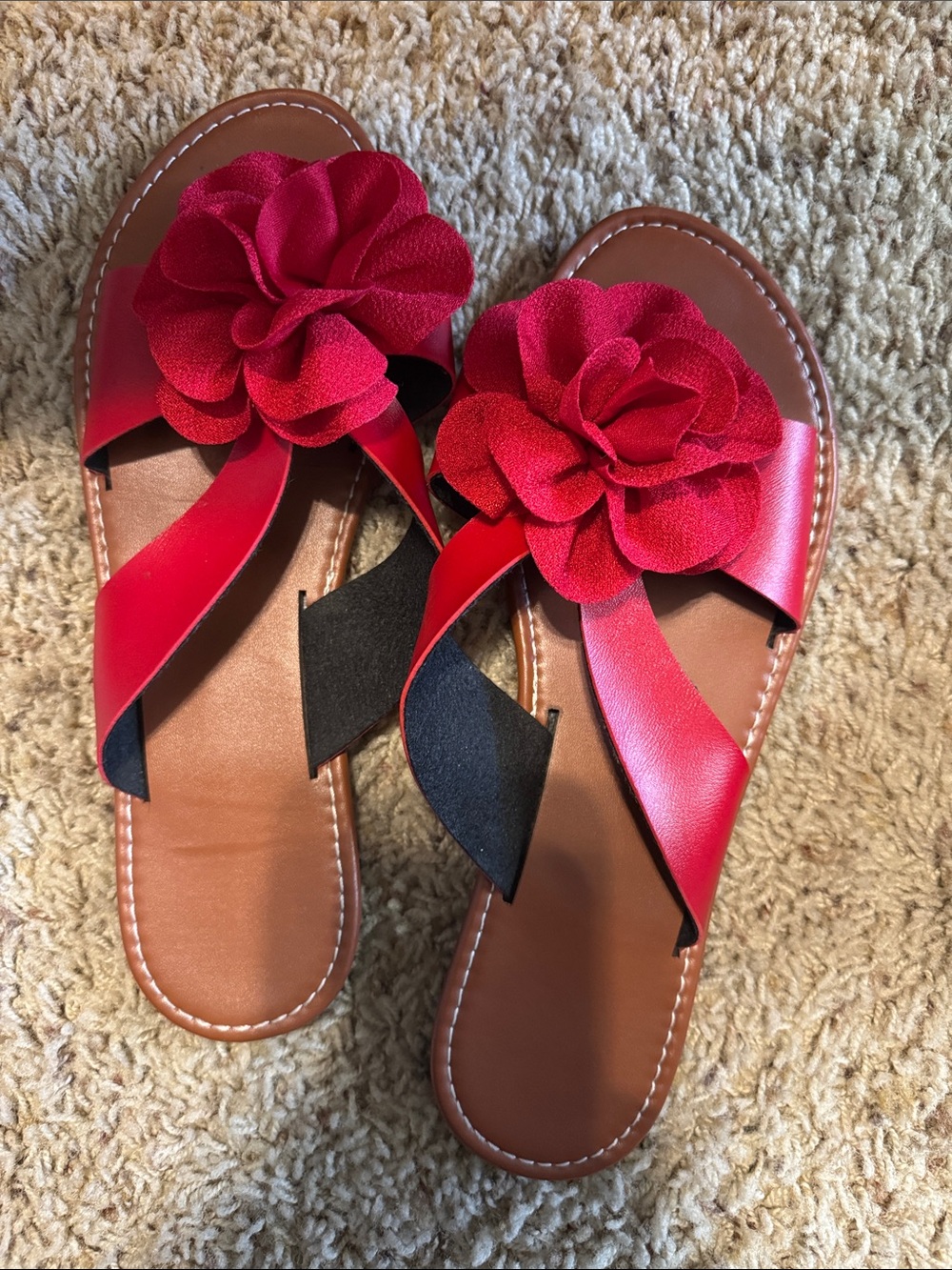 Women's Red Flower Slide Sandals